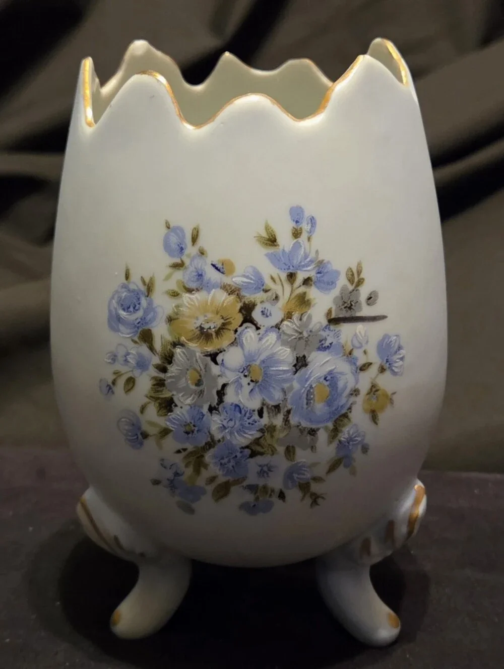 Vintage Blue Inarco Japan Porcelain Cracked Egg Vase 5.5